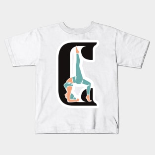 Sports yoga women in letter C Sticker design vector illustration. Alphabet letter icon concept. Sports young women doing yoga exercises with letter C sticker design logo icons. Kids T-Shirt